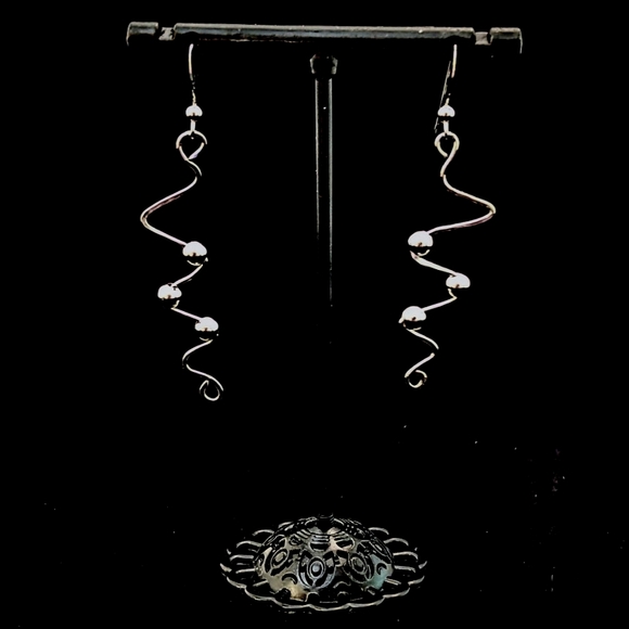 🎄 Christmas Gift Idea — Squiggly Beaded Sterling Silver Earrings – 2¼" Drop - Picture 1 of 2